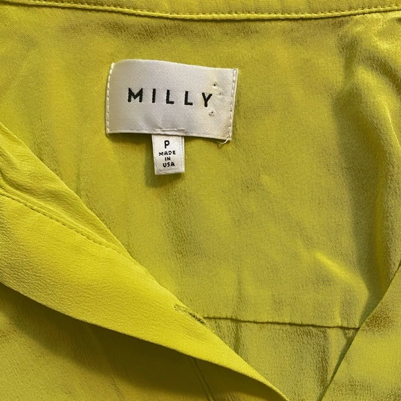 Milly 100% silk button up shirt in neon green/chartreuse - Picture 6 of 6
